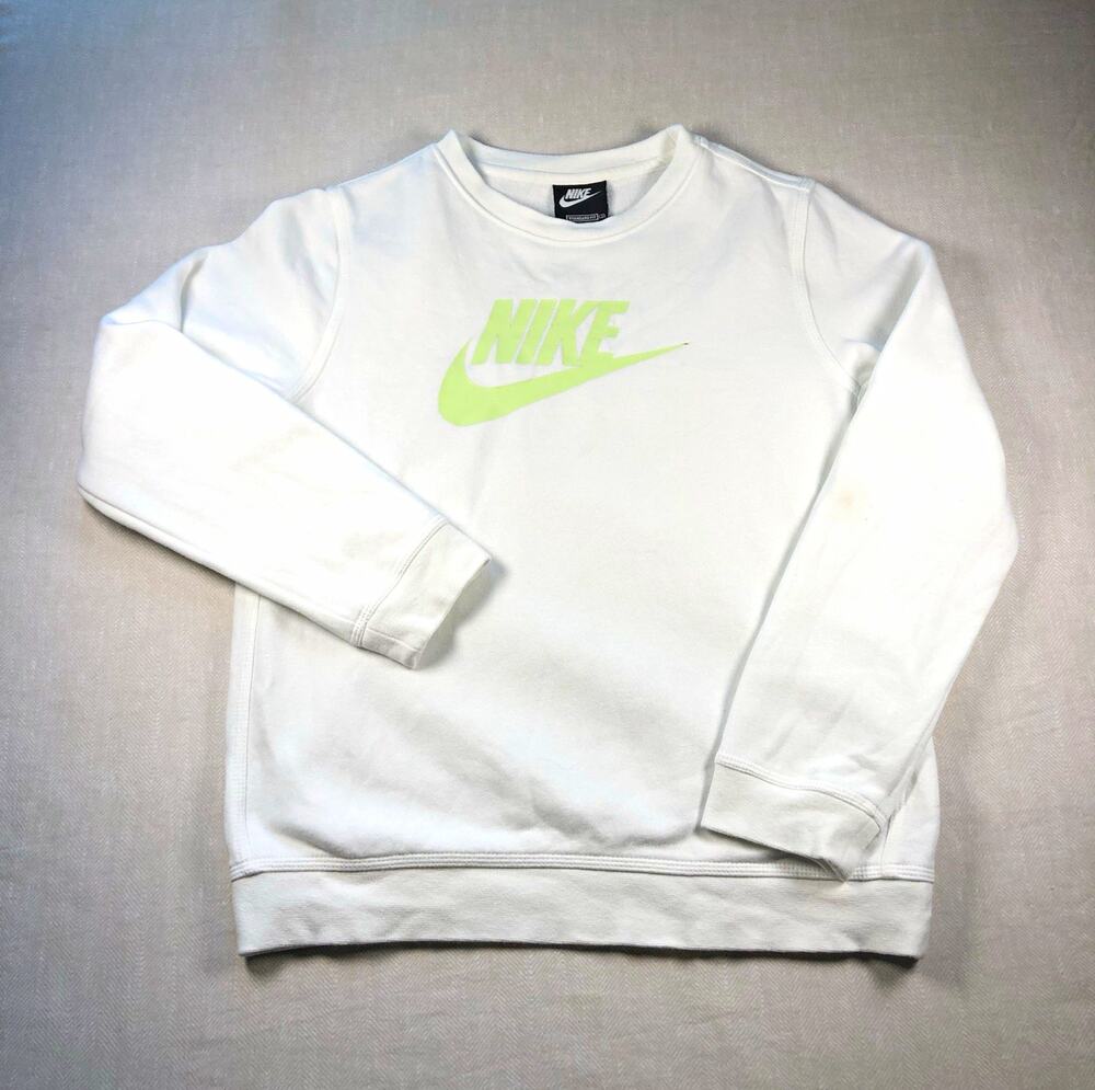 Nike Standard Fit Crewneck Sweatshirt L Unisex White Green Logo